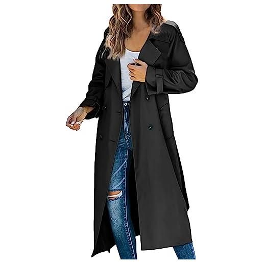 KBOPLEMQ trench da donna a doppio petto cappotto lungo classico per le mezze stagioni con colletto a risvolto, giacca a vento per l'autunno e la primavera, cappotto antivento da donna elegante e