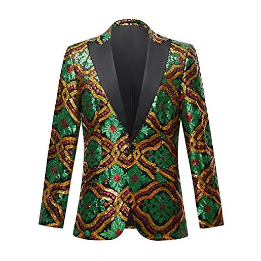 CARFFIV uomini moda colorful pattern sequins suit jacket (xl, green)
