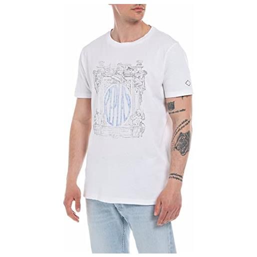 REPLAY t-shirt uomo manica corta con stampa, bianco (white 001), m
