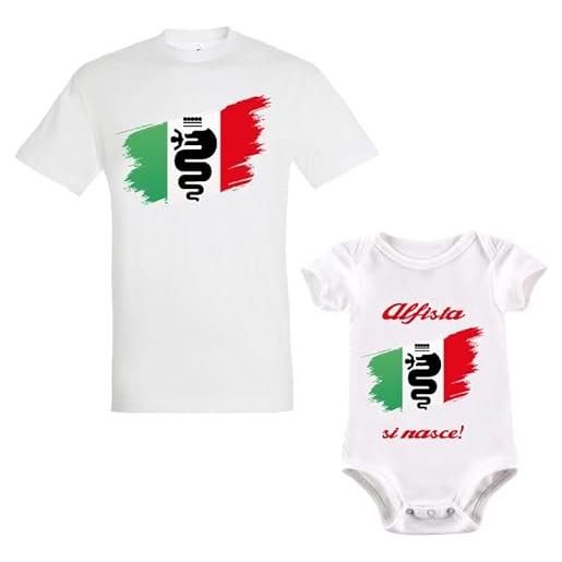 La Ruotante coppia t-shirt e body neonato maniche corte tale padre figlio auto alfa alfista coordinato - body 0-6 mesi, s