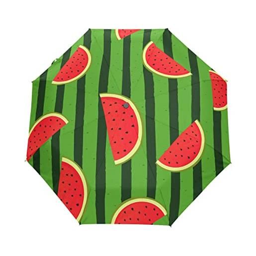 GAIREG ombrello pieghevole a righe verde anguria ombrello da viaggio leggero aperto automatico per pioggia