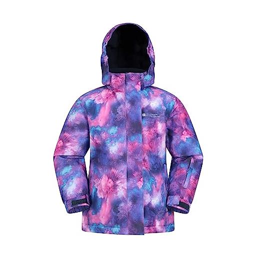 Mountain Warehouse giacca da sci snowdrop, con stampa, da bambino - impermeabile, ghetta antineve integrata, cappuccio removibile, polsini regolabili, invernale viola scuro 11-12 anni