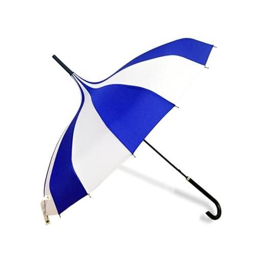 TEBI ombrello con manico lungo per sole e pioggia, grande design a righe, 16 stecche, nero e bianco, elegante ombrello per foto cosplay, blu e bianco. 