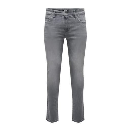 Only & sons onsloom slim one lmgd 8265 mat dnm noos jeans fit, denim grigio chiaro, 34w x 32l uomo