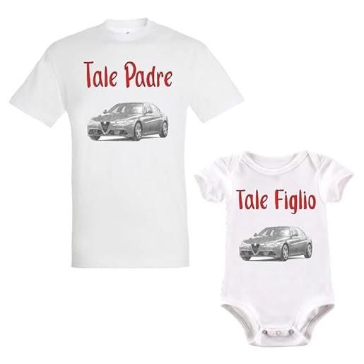 La Ruotante coppia t-shirt e body neonato maniche corte tale padre figlio auto alfa giulia coordinato (l, body 0-6 mesi)