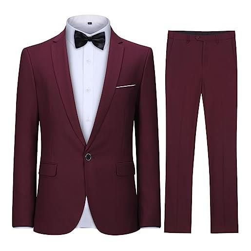 Allthemen abito da uomo 2 pezzi slim fit wedding tuxedo suit giacca monopetto pantalone formale da lavoro vino rosso xl