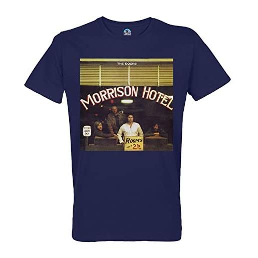 French Unicorn t-shirt uomo girocollo cotone bio the doors album cover morrison hotel rock 70's, blu, m