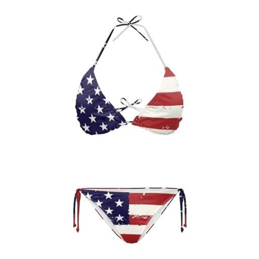 SEANATIVE costume da bagno sexy da donna con scollo all'americana e triangolo, bandiera americana. , l