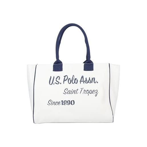 U.S. Polo Assn. - borsa shopper beach bag shopping in cotone, blu scuro-bianco (40 x 19 x 31 cm)