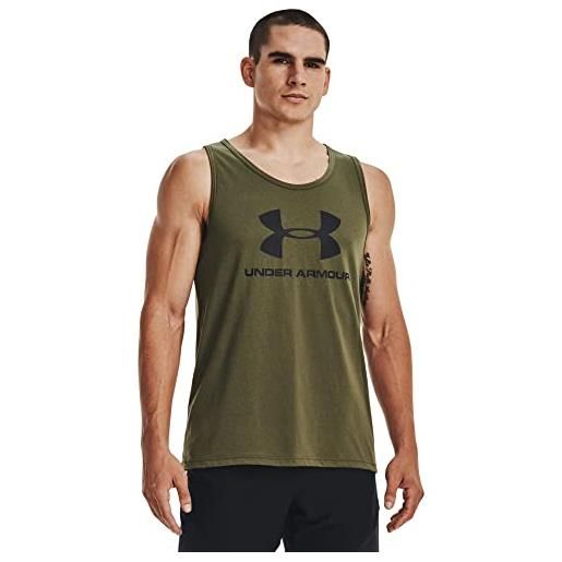 Under Armour uomo ua stile sportivo logo tank, maglietta uomo manica corta sportiva, verde militare nero nero, l, 1329589