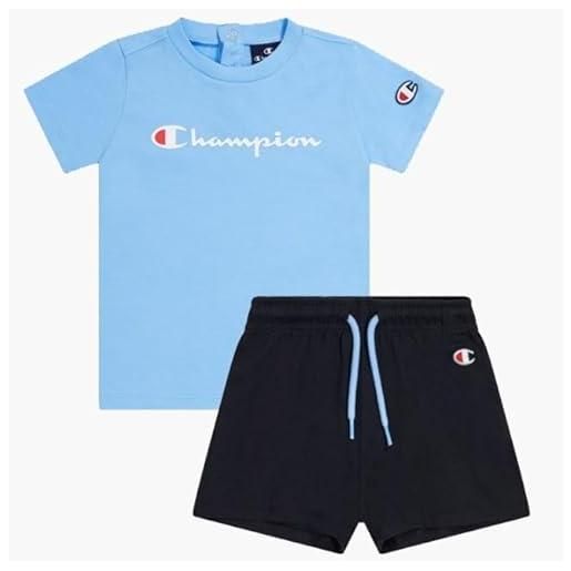 Champion legacy icons td - contrast logo crewneck t-shirt & shorts completo, azzurro/nero, 18 mesi bimbo 0-24 ss24