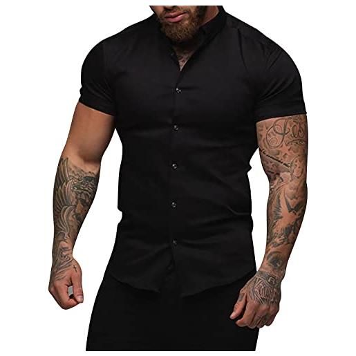 Generic camicia elegante elasticizzata a manica lunga vestibilità slim uomo nero xl lkt-721