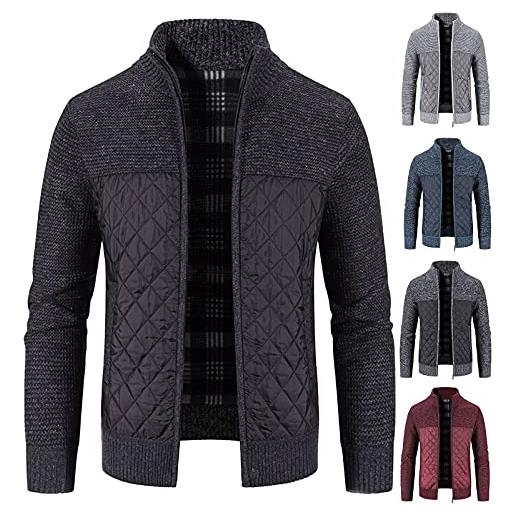 HAMU mens knitted cardigan thick sweater full zip stand collar warm jumper fleece lined winter coat 2021