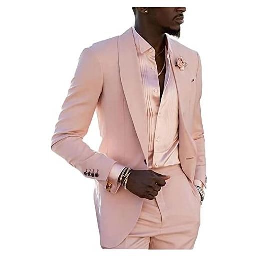 Botong 2 pc scialle risvolto abito da sposa per gli uomini slim fit business suit un bottone giacca pantaloni abiti da ballo, rosa, 46