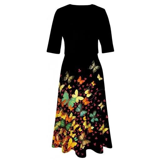 Ocean Plus maxi abito da donna, con stampa digitale, scollo rotondo, con giacca, multicolore - farfalle, xxl