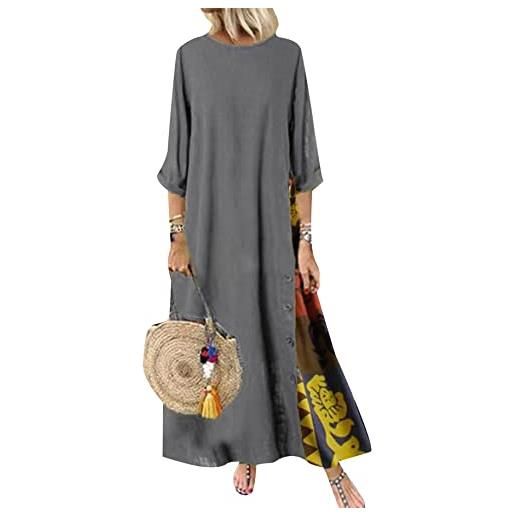 YMING donne abito da spiaggia patchwork abito con stampa floreale bohémien abito oversize con maniche a 3/4 khaki xl
