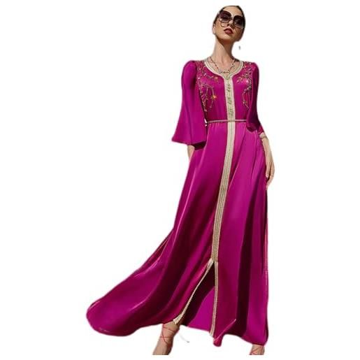 Odizli donna arabo dubai musulmano elegante manica lunga scollo a v fiori pizzo ricamo strass lungo abito da sera, rosso rose, m