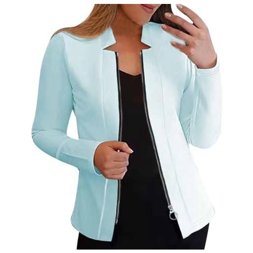 ADEYPCGD blazer lungo da ufficio elegante da donna giacca sportiva giacca da donna a maniche lunghe casual in tinta unita con cerniera superiore giacca da neve (green, l)