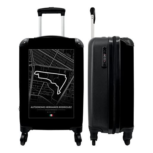 NoBoringSuitcases.com® valigia trolley bagaglio a mano valigie piccole con 4 ruote - f1 - corsa - autódromo hermanos rodríguez - italia - bianco e nero - bagaglio da tavola