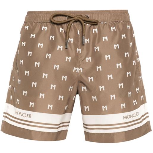 Moncler monogram-print swim shorts - marrone