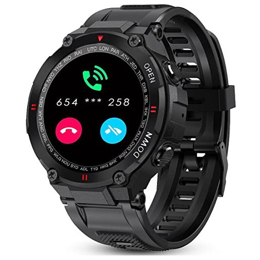 ANSUNG smartwatch uomo orologio fitness, chiamata bluetooth, cardiofrequenzimetro da polso, activity tracker sportivi contapassi controllo musica cronometro per android ios（nero）