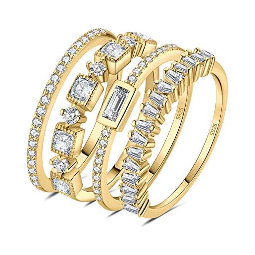 JewelryPalace 1ct eternity anello solitario donna argento 925 con cubica zirconia, 4 anelli impilabili donna con pietra a taglio smeraldo, fedi nuziali in oro anelli matrimonio set gioielli donna 24
