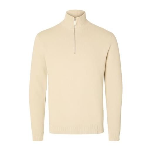 SELECTED HOMME seleted homme slhdane ls knit structure half zip noos maglione lavorato a maglia, farina d'avena, m uomo
