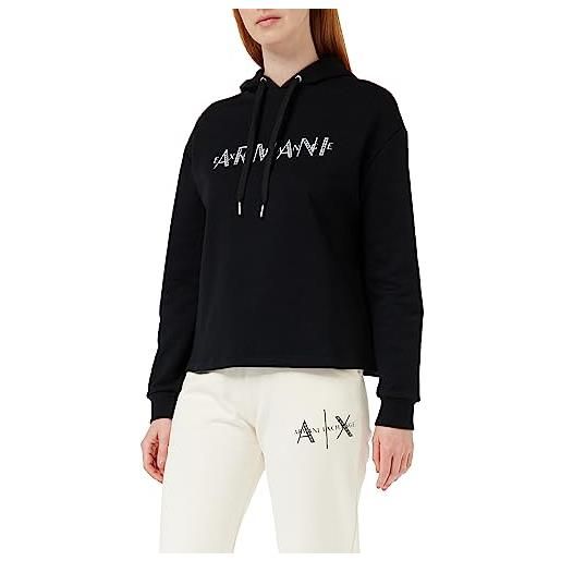 Armani Exchange french terry armani studded logo felpa con cappuccio, nero, xs donna