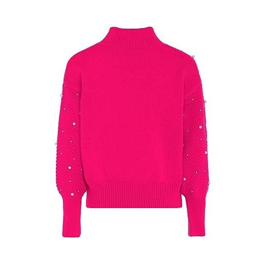 faina maglione da donna con perle alla moda, con collo alto e design in poliestere, taglia xs/s, colore: rosa