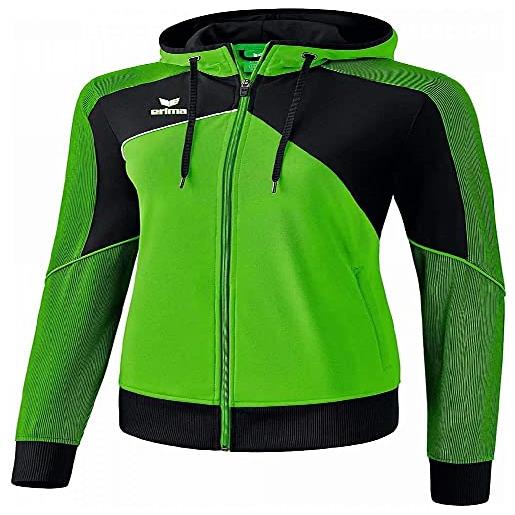 Erima, giacca da allenamento con cappuccio premium one 2.0 donna, green/nero/bianco, 46