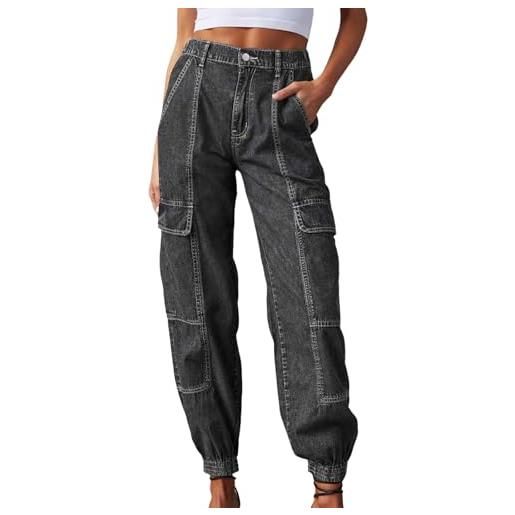 YOGALULU pantaloni a bassa jeans da lavoro da donna vita elastica e pantaloni larghi alla moda e casual da donna cose equitazione (black, s)