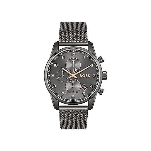 Boss orologio con cronografo al quarzo da uomo con cinturino in maglia metallica in acciaio inossidabile grigio - 1513837