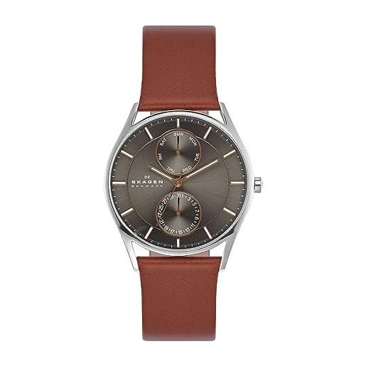 Skagen orologio holst chronograph da uomo, movimento al quarzo multifunzione, cassa in acciaio inossidabile silver da 40 mm con cinturino in pelle, skw6086