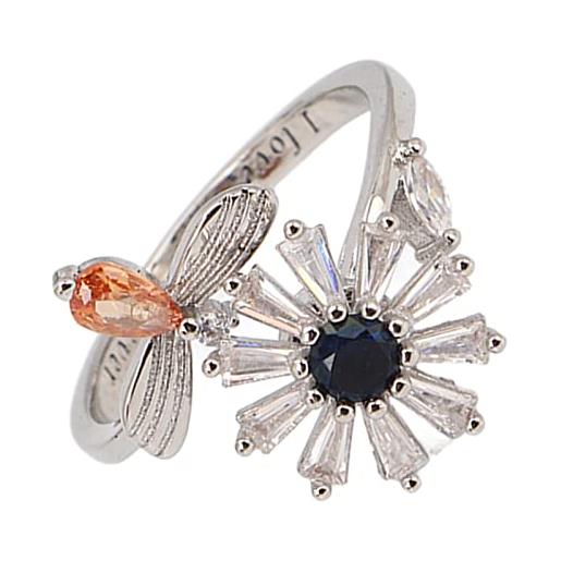 BSTTAI anello di sollievo dall'ansia anello d'argento girevole regolabile con fiore aperto per alleviare lo stress anello d'ansia d'argento per le donne
