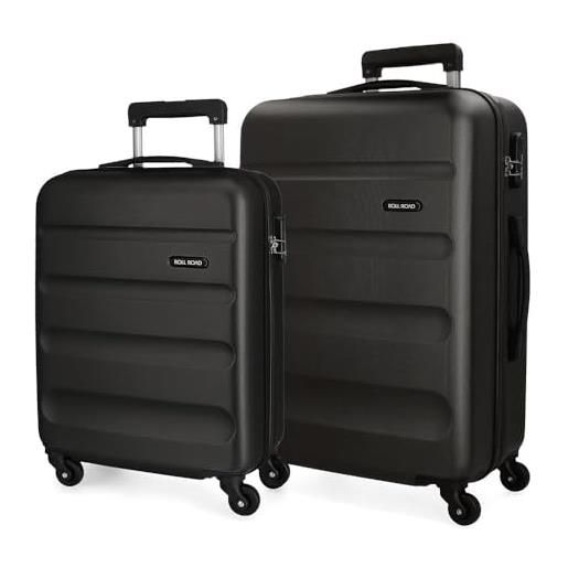 ROLL ROAD flex set valigie nero 55/65 cms rigida abs chiusura a combinazione numerica 91l 4 ruote bagaglio a mano