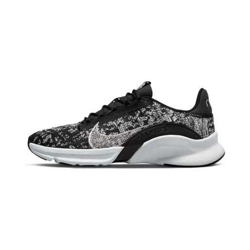 Nike super. Rep go 3 flyknit nex, sneaker donna, black/metallic silver-white, 37.5 eu