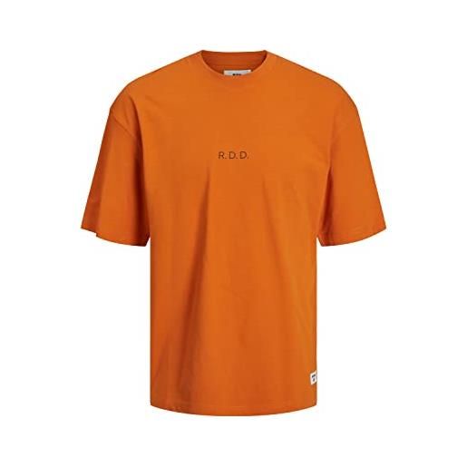 JACK & JONES rddcalvin tee crew neck s/s sn, t-shirt uomo, arancione (hawaiian sunset), l