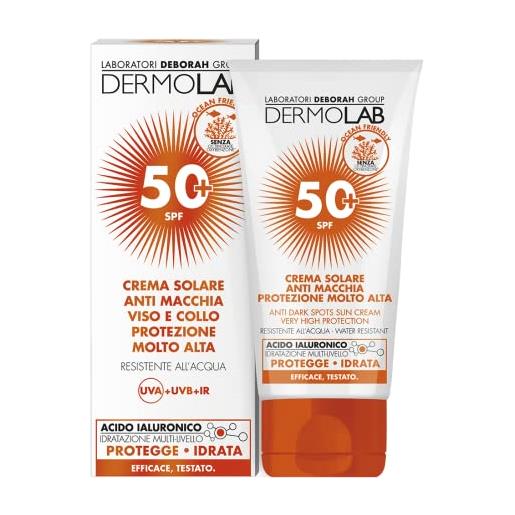 Dermolab crema solare anti macchia viso e collo spf 50+, resistente all'acqua - 50 ml