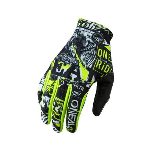O'NEAL | guanto bike motocross | mx mtb dh fr downhill freeride | materiali durevoli e flessibili, palmo superiore ventilato | matrix glove attack | unisex | nero neon giallo | taglia m