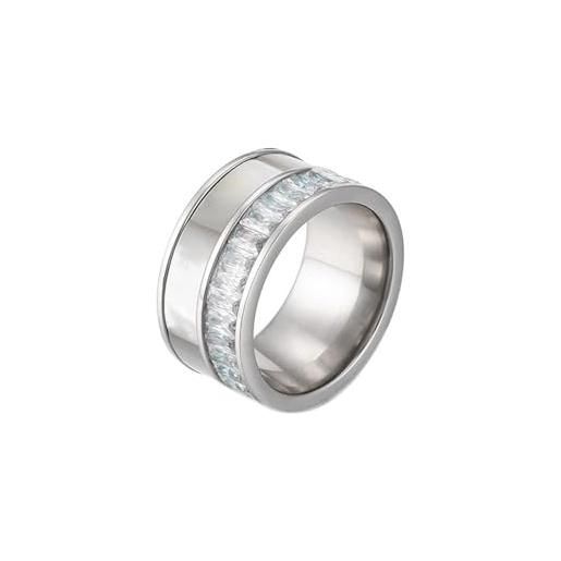 Dsnyu anello da donna in argento, anello con pietre in acciaio inox, rotondo con zirconi, gioielli per compleanno con scatola, 20 (19,1), zirconia cubica