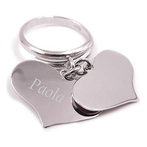 Gioielli Aurum - anello cuore personalizzabile in argento 925 regolabile con due ciondoli pendenti, possibilità di incisione