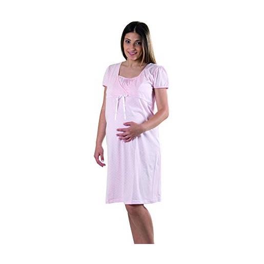 Premamy - camicia da notte per premaman, modello estivo in cotone jersey, aperto davanti per allattamento, pre-post parto