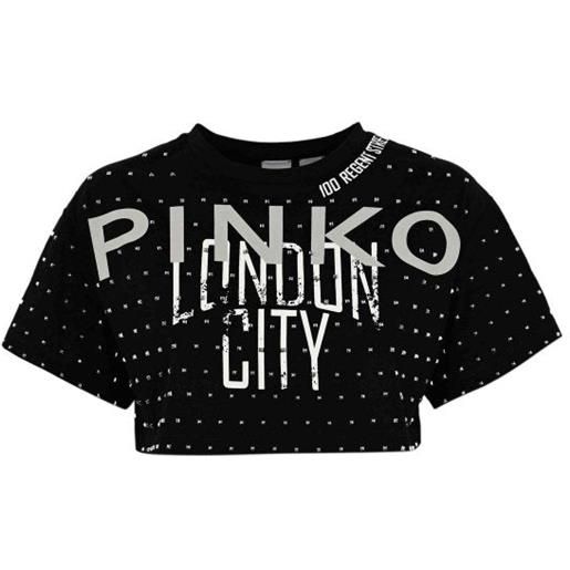 Pinko t-shirt cropped con logo e borchie