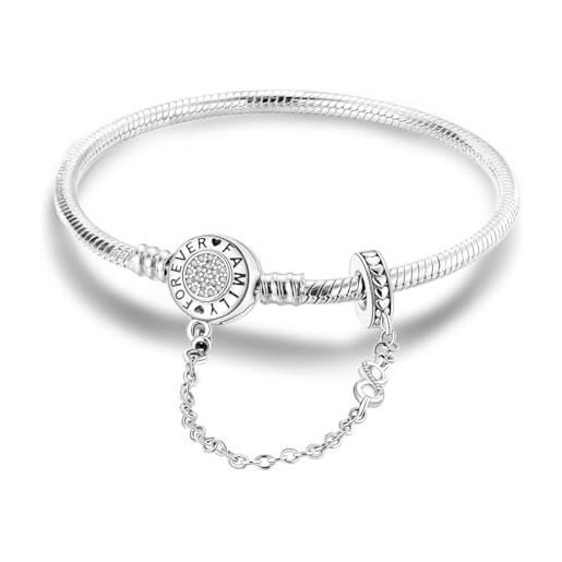 NARMO 925 bracciale in argento sterling per le donne famiglia snake bracciale con charm catene antiscivolo fit pandora charm beads 7.9in
