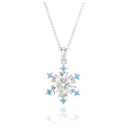 Bellitia Jewelry collana con ciondolo a forma di fiocco di neve, collana pendente in argento sterling 925 con zirconia cubica blu cz, gioielli regali per donna