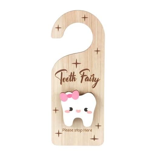 PEUTIER appendiabiti per porta dei denti, in legno 3d scatola fatina dei denti con porta soldi porta denti da appendere per bambini regalo incoraggiante (stile femminile)