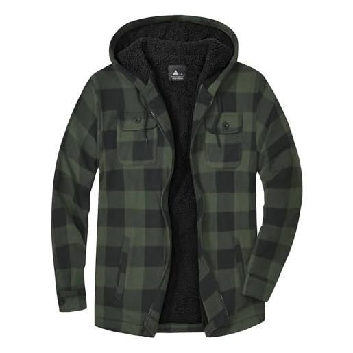 zitysport camicia giacca uomo plaid foderato giacca invernale termica con zip e cappuccio(130-verde, 2xl)
