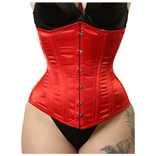 Royals Fashion corsetto sottoseno in raso con doppio acciaio disossato da donna, rosso, 3xl