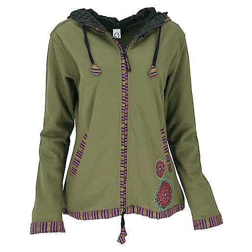 GURU SHOP, giacca etnica nepalese, giacca ricamata, verde oliva, cotone, dimensione indumenti: m (38), giacche e gilet boho