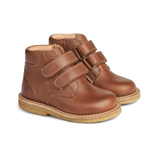 Wheat scarpe invernali per bambini, con velcro, unisex, 100% pelle, traspiranti, inizia a camminare, 9002 cognac, 19 eu